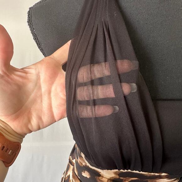 Saint Tropez West Leopard Print Rouched Mesh Strap Halter Mini Dress Size 4 - Picture 3 of 6